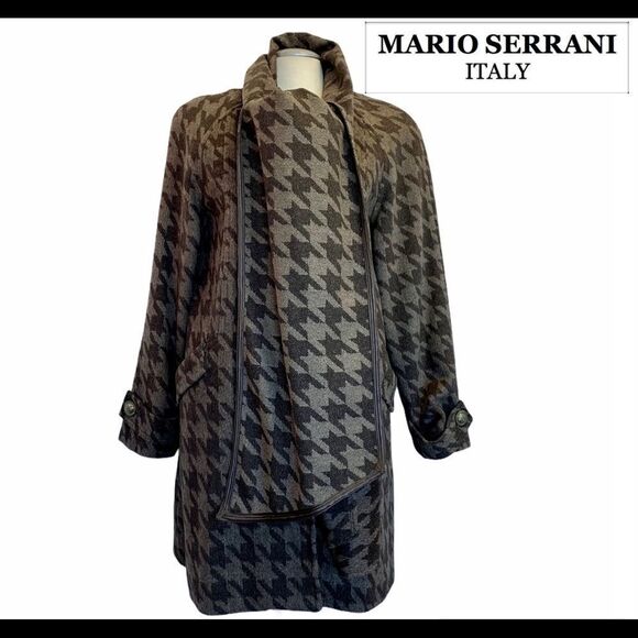 Mario Serrani brown black houndstooth winter coat attached scarf Sz 8 - Picture 10 of 10
